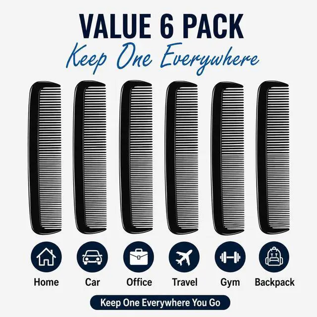 Alt view image 3 of 7 - Pocket Beard Comb 6 Pack, 5 Inch Fine Tooth Hair Comb for Men, Travel Barber Comb, Mustache Styling Comb, Grooming Comb for Beard Hair and Mustache, Black