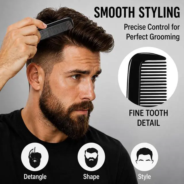 Alt view image 5 of 7 - Pocket Beard Comb 6 Pack, 5 Inch Fine Tooth Hair Comb for Men, Travel Barber Comb, Mustache Styling Comb, Grooming Comb for Beard Hair and Mustache, Black