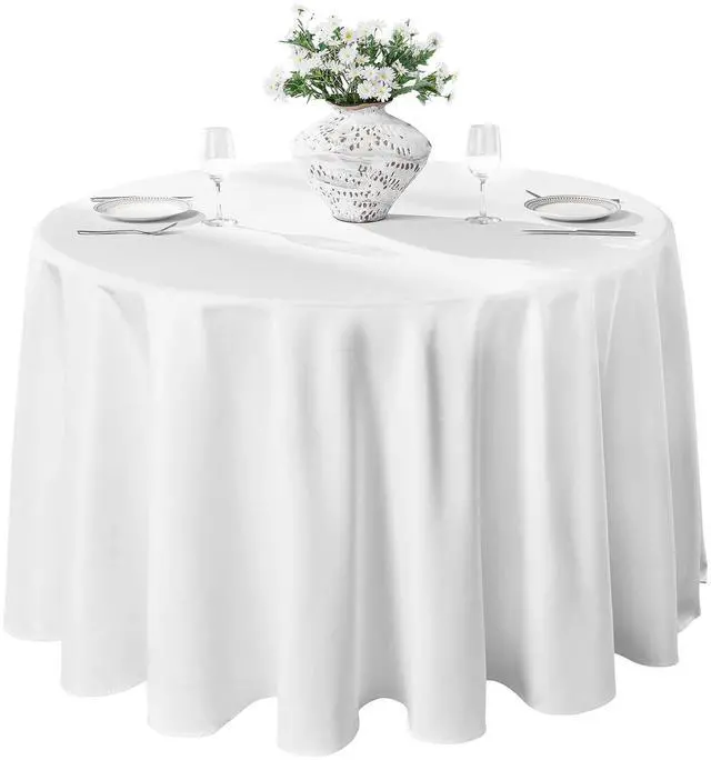 Main image of 1 Pack 120inch Round Tablecloth Polyester Table Cloth, Stain Resistant and Wrinkle Polyester Dining Table Cover for Kitchen Dinning Party Wedding Rectangular Tabletop Buffet Decoration(White)