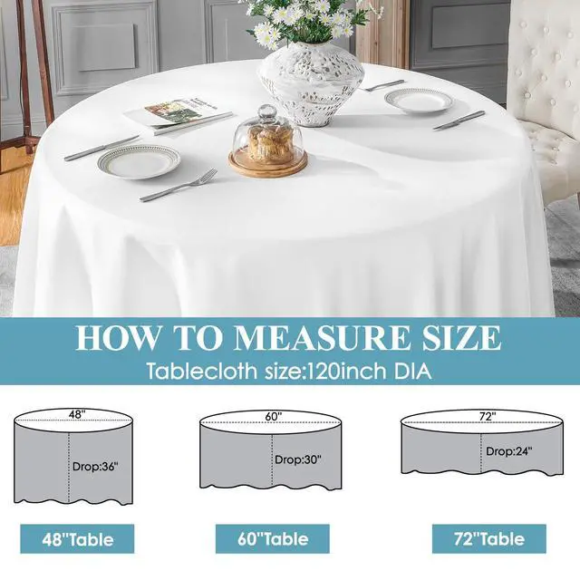 Alt view image 2 of 6 - 1 Pack 120inch Round Tablecloth Polyester Table Cloth, Stain Resistant and Wrinkle Polyester Dining Table Cover for Kitchen Dinning Party Wedding Rectangular Tabletop Buffet Decoration(White)