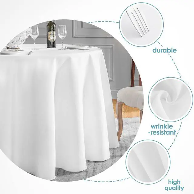 Alt view image 3 of 6 - 1 Pack 120inch Round Tablecloth Polyester Table Cloth, Stain Resistant and Wrinkle Polyester Dining Table Cover for Kitchen Dinning Party Wedding Rectangular Tabletop Buffet Decoration(White)