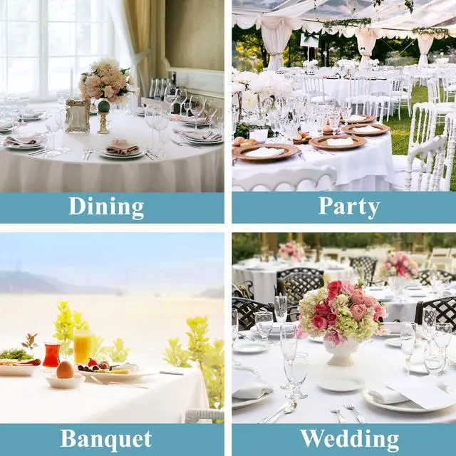 Alt view image 6 of 6 - 1 Pack 120inch Round Tablecloth Polyester Table Cloth, Stain Resistant and Wrinkle Polyester Dining Table Cover for Kitchen Dinning Party Wedding Rectangular Tabletop Buffet Decoration(White)