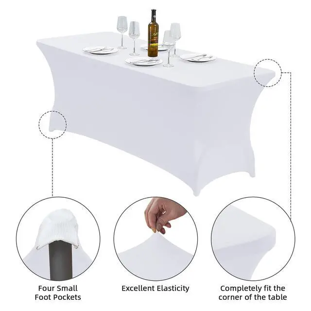 Alt view image 4 of 7 - 6FT Stretch Spandex Fitted Tablecloth,Rectangular Table Cover,White