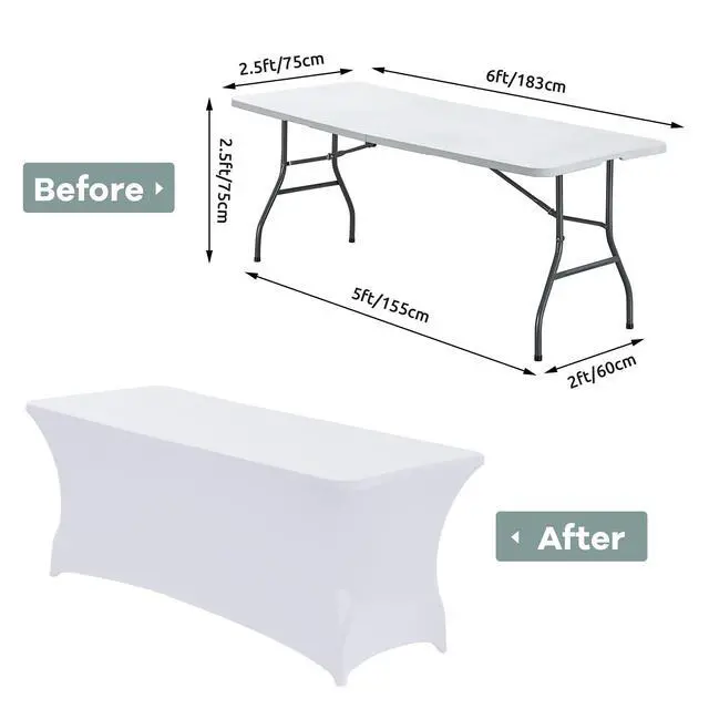 Alt view image 3 of 7 - 6FT Stretch Spandex Fitted Tablecloth,Rectangular Table Cover,White