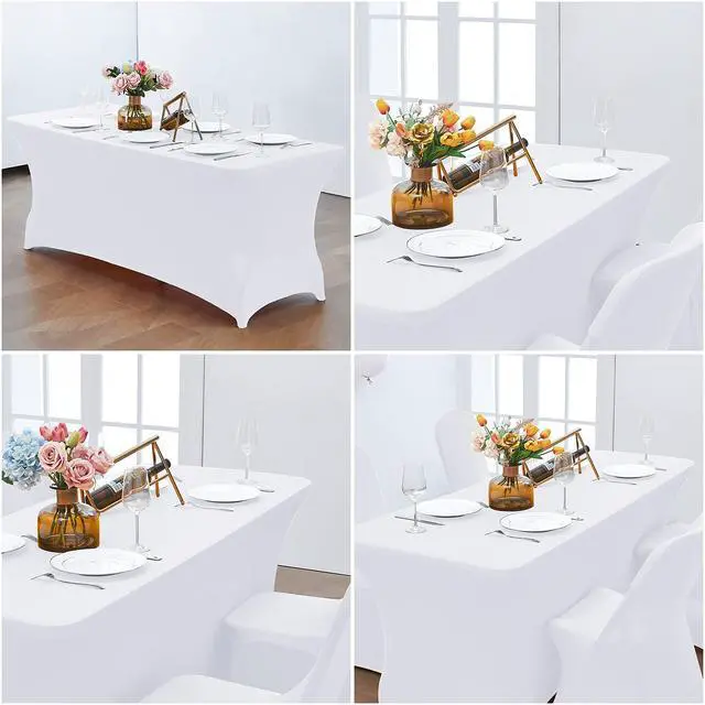 Alt view image 6 of 7 - 6FT Stretch Spandex Fitted Tablecloth,Rectangular Table Cover,White