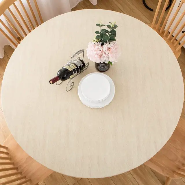 Main image of Round Vinyl Fitted Tablecloth with Flannel Backing Elastic Edge Table Cover Waterproof Stain-Resistant Wipeable Tablecloths Fits 45-56" Round Tables