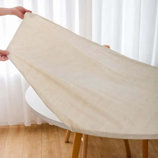 Alt view image 3 of 7 - Round Vinyl Fitted Tablecloth with Flannel Backing Elastic Edge Table Cover Waterproof Stain-Resistant Wipeable Tablecloths Fits 45-56" Round Tables