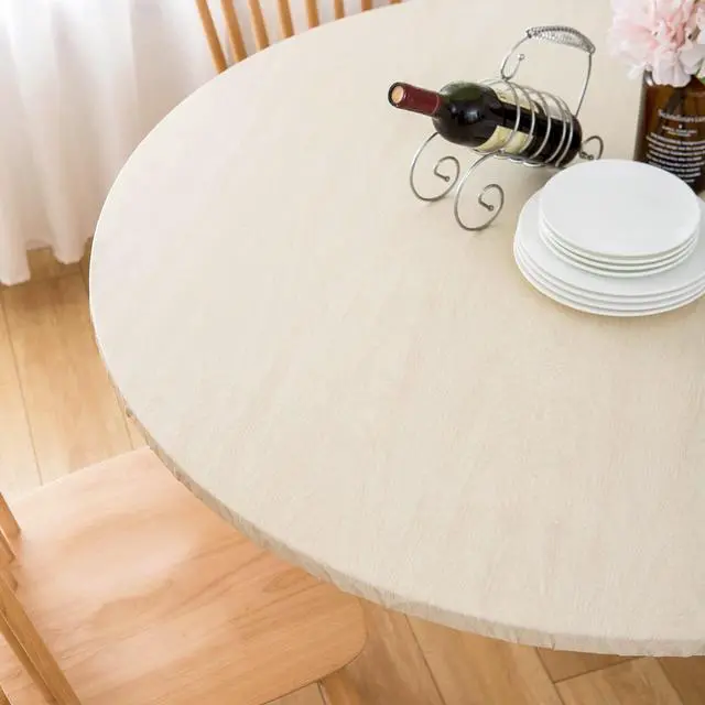 Alt view image 5 of 7 - Round Vinyl Fitted Tablecloth with Flannel Backing Elastic Edge Table Cover Waterproof Stain-Resistant Wipeable Tablecloths Fits 45-56" Round Tables