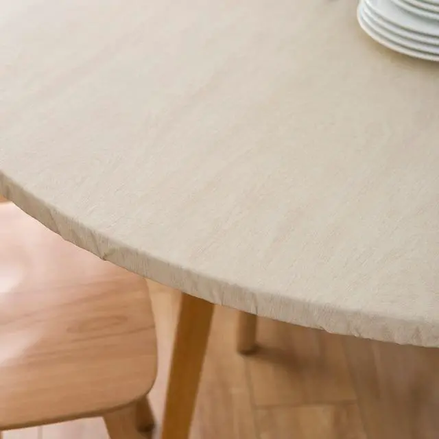 Alt view image 6 of 7 - Round Vinyl Fitted Tablecloth with Flannel Backing Elastic Edge Table Cover Waterproof Stain-Resistant Wipeable Tablecloths Fits 45-56" Round Tables