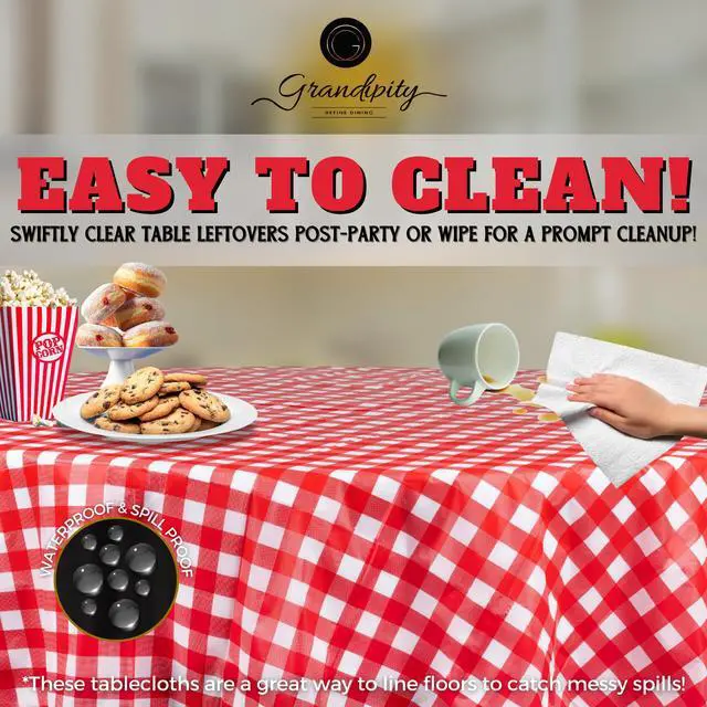 Alt view image 3 of 7 - Red Gingham Checkered Plastic Table Cloth Disposable (6 Pk) 84in Round Tablecloth Premium Party Table Cloths Disposable - Perfect Table Cloth Round Cover for Any Table Up to 6 Feet