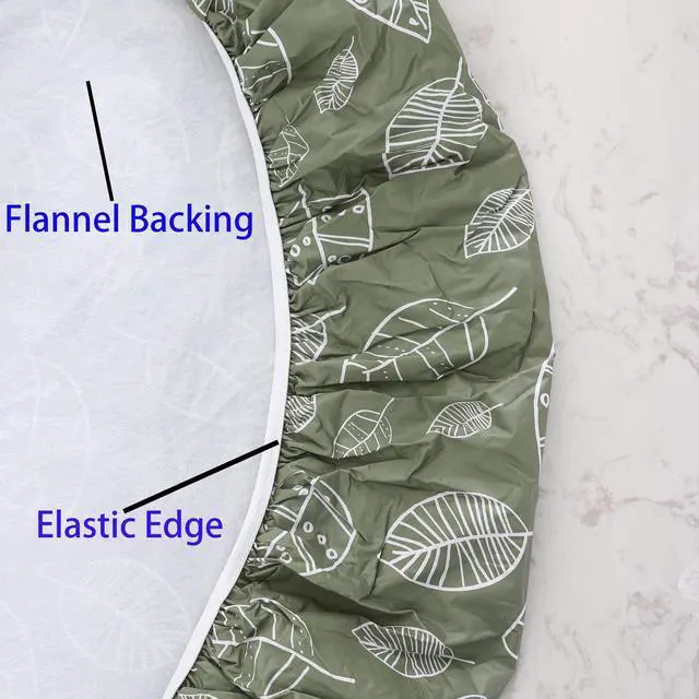 Alt view image 6 of 7 - Round Vinyl Fitted Tablecloth with Flannel Backing Elastic Edge Design Table Cover Waterproof Oil-Proof PVC Table Cloth Stain-Resistant Best for 37"-44" Round