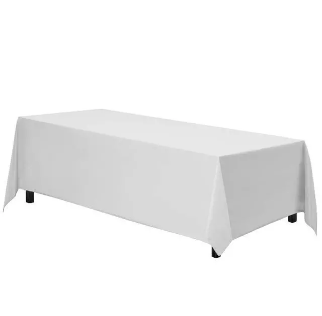 Alt view image 2 of 7 - Rectangle Tablecloth - 90 x 132 Inch White Table Cloth for 6 Foot Tables with Floor-Length Drop - Heavy Duty Washable Fabric for Holiday Party, Dinner, Weddings & Baby Shower