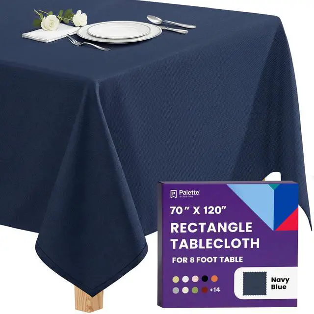 Main image of Rectangle Tablecloth - 70 x 120 Inch Navy Blue Table Cloth for 6 or 8 Foot Rectangle Tables - Heavy Duty Washable Fabric - for Holiday Party, Dinner, Weddings, Baby Shower & Events