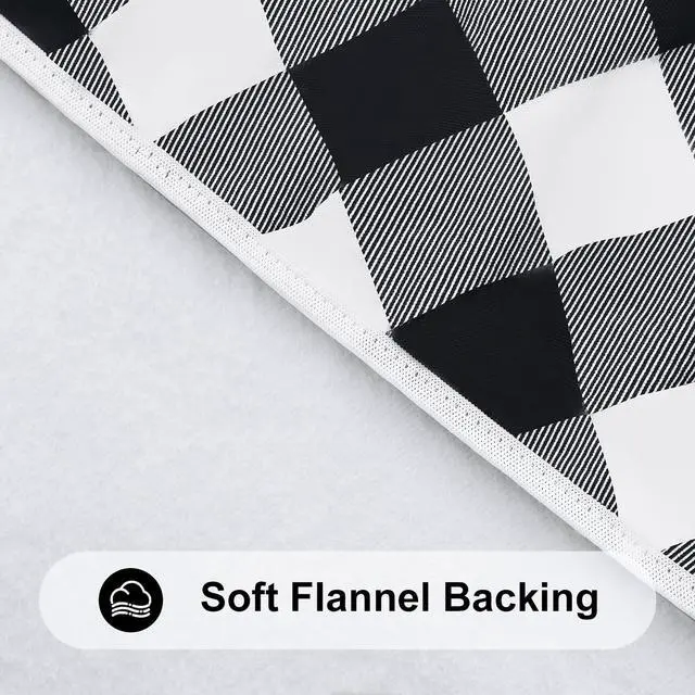 Alt view image 6 of 7 - Round Picnic Tablecloth, Elastic Waterproof Fitted Vinyl Tablecloths for 36"-44" Tables, Flannel Backed Buffalo Plaid Table Cover for Dining, Camping, Outdoor, Black and White