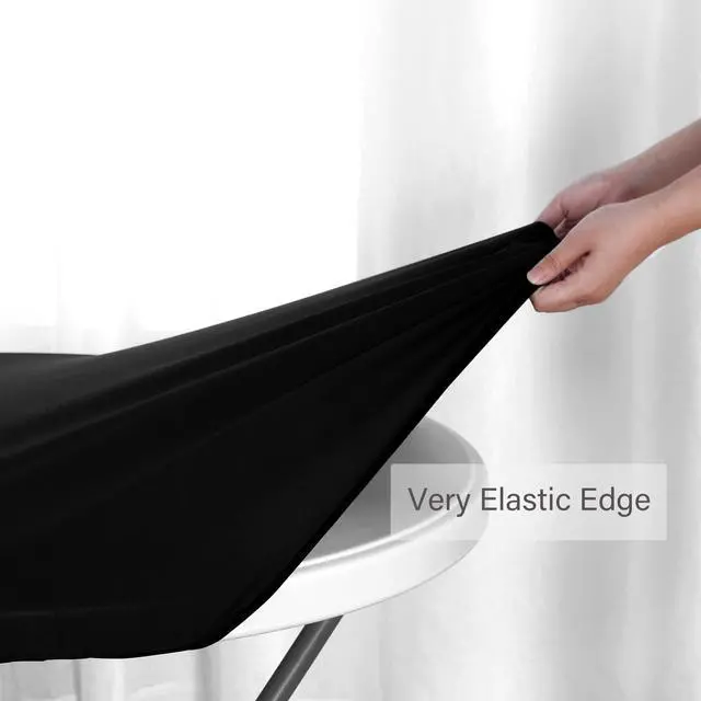 Alt view image 7 of 7 - Fitted Round Table Cloth, Reversible Waterproof Stain Resistant Elastic Stretch Tablecloth, Wipe Clean Table Cover for Outdoor/Indoor Use, Fits Round Tables up to 40" - 44" Diameter, Black