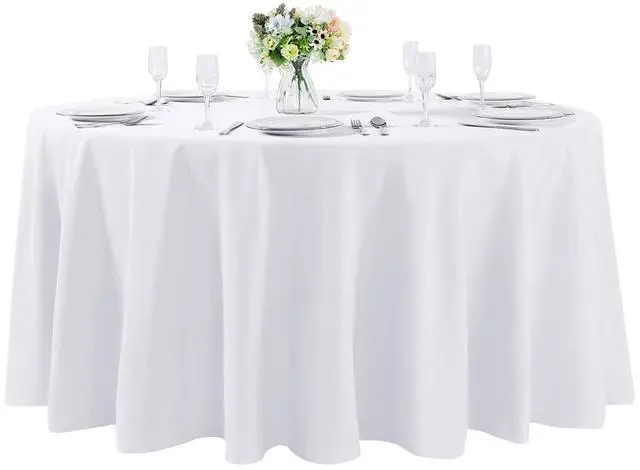 Main image of 108 inch Round Tablecloth Washable Polyester Table Cloth Decorative Table Cover for Wedding Party Dining Banquet (108 inch,White)