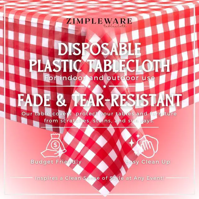 Alt view image 2 of 7 - Premium Red Gingham Checkered Plastic Table Cloth Disposable (12 Pk) Plastic Tablecloths for Rectangle Tables (54in x 108in) Party Table Cloths Disposable for 6ft to 8ft Rectangle Tables