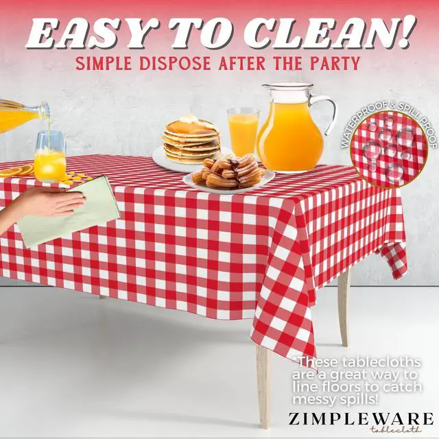 Alt view image 5 of 7 - Premium Red Gingham Checkered Plastic Table Cloth Disposable (12 Pk) Plastic Tablecloths for Rectangle Tables (54in x 108in) Party Table Cloths Disposable for 6ft to 8ft Rectangle Tables