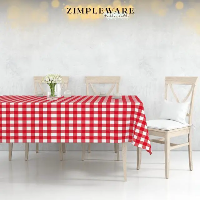 Alt view image 4 of 7 - Premium Red Gingham Checkered Plastic Table Cloth Disposable (12 Pk) Plastic Tablecloths for Rectangle Tables (54in x 108in) Party Table Cloths Disposable for 6ft to 8ft Rectangle Tables