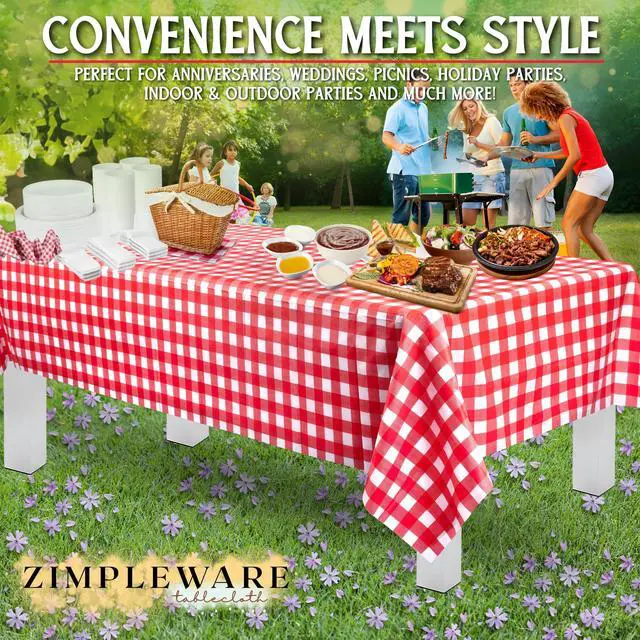Alt view image 6 of 7 - Premium Red Gingham Checkered Plastic Table Cloth Disposable (12 Pk) Plastic Tablecloths for Rectangle Tables (54in x 108in) Party Table Cloths Disposable for 6ft to 8ft Rectangle Tables
