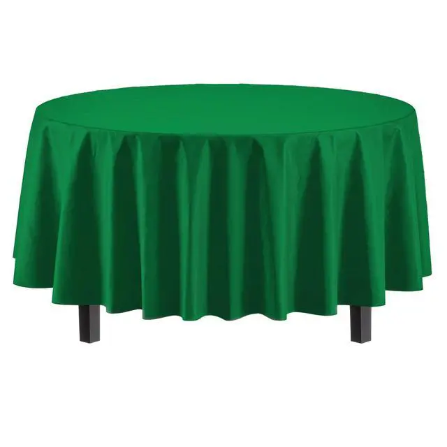 Alt view image 2 of 7 - 12-Pack Premium Plastic Tablecloth 12-Pack Premium Plastic Tablecloth 84in. Round Table Cover - Emerald Green
