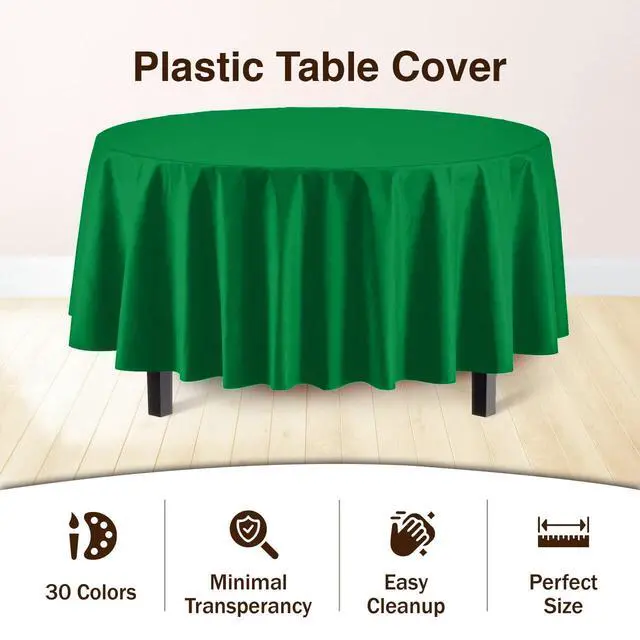 Alt view image 3 of 7 - 12-Pack Premium Plastic Tablecloth 12-Pack Premium Plastic Tablecloth 84in. Round Table Cover - Emerald Green