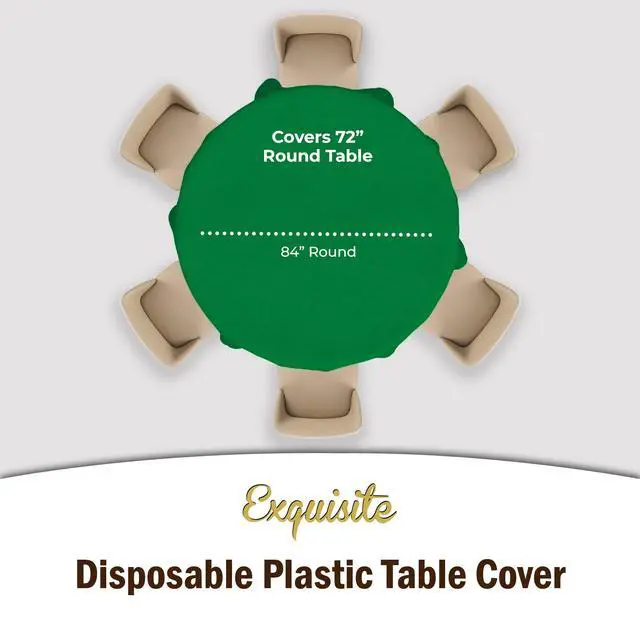 Alt view image 4 of 7 - 12-Pack Premium Plastic Tablecloth 12-Pack Premium Plastic Tablecloth 84in. Round Table Cover - Emerald Green