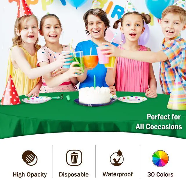 Alt view image 5 of 7 - 12-Pack Premium Plastic Tablecloth 12-Pack Premium Plastic Tablecloth 84in. Round Table Cover - Emerald Green