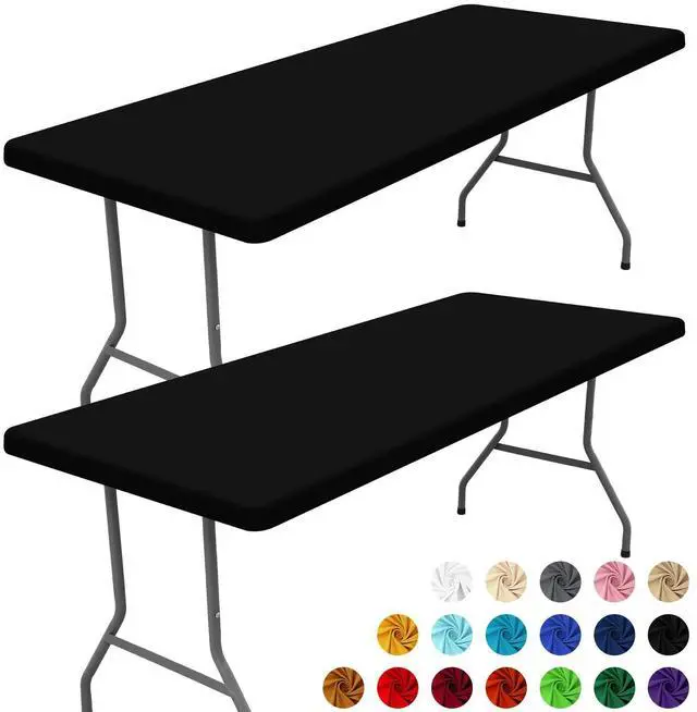 Main image of Spandex 6 Foot Rectangle Table Cloth 2 Pack, Elastic Fitted Tablecloths for Picnic, Stretch Washable Patio Table Cover for Outdoor, Camping, Banquet and Parties (Black, 30"x72")