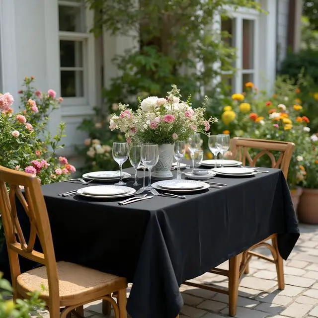 Alt view image 3 of 7 - Rectangle Tablecloth - 60 x 84 Inch - Stain and Wrinkle Resistant Washable Polyester Table Cloth, Decorative Fabric Table Cover for Dining Tables, Buffet Parties and Camping, Black