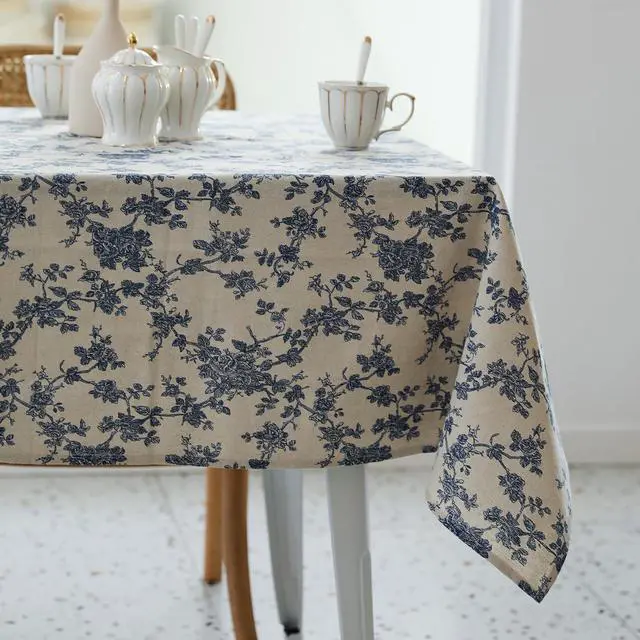 Main image of Pastoral Rectangle Tablecloth - 60 x 102 Inch Table Cloth - Washable Table Cover with Dust-Proof Wrinkle Resistant for Restaurant, Picnic, Indoor and Outdoor Dining, Floral (Dark Blue)