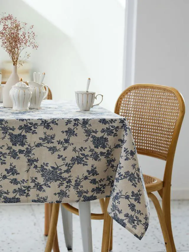 Alt view image 3 of 5 - Pastoral Rectangle Tablecloth - 60 x 102 Inch Table Cloth - Washable Table Cover with Dust-Proof Wrinkle Resistant for Restaurant, Picnic, Indoor and Outdoor Dining, Floral (Dark Blue)