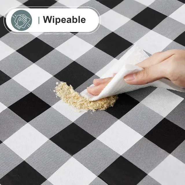 Alt view image 6 of 7 - Rectangle Waterproof Vinyl Table Cloth, Buffalo Flannel Backed Tablecloth, Wipeable Plastic Table Cover for Dinner, Kitchen, Outdoor (60" x 84", Black and White)