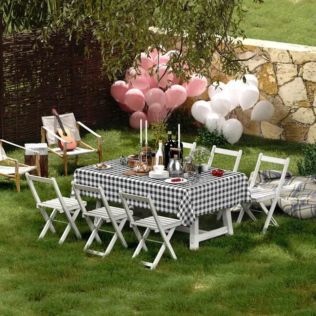 Alt view image 7 of 7 - Rectangle Waterproof Vinyl Table Cloth, Buffalo Flannel Backed Tablecloth, Wipeable Plastic Table Cover for Dinner, Kitchen, Outdoor (60" x 84", Black and White)