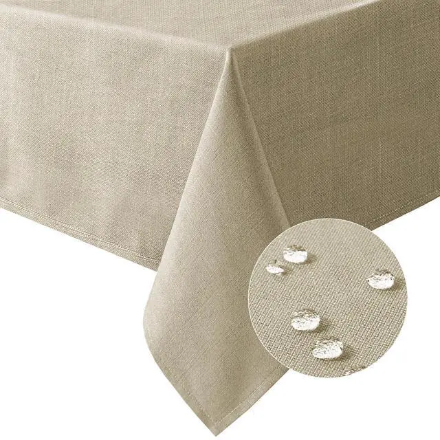 Main image of Linen Textured Table Cloths 60 x 120 Inch Premium Solid Tablecloth Spill-Proof Waterproof Table Cover for Dining Buffet Feature Extra Soft and Thick Fabric Wrinkle Free, Taupe