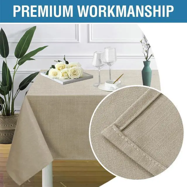 Alt view image 4 of 7 - Linen Textured Table Cloths 60 x 120 Inch Premium Solid Tablecloth Spill-Proof Waterproof Table Cover for Dining Buffet Feature Extra Soft and Thick Fabric Wrinkle Free, Taupe