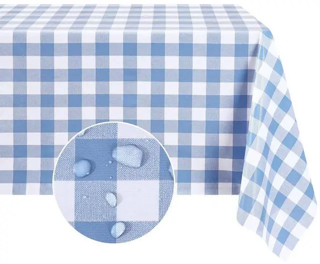 Main image of Rectangle Vinyl Tablecloth, 100% Waterproof Buffalo Gingham Plastic Table Cloth, Heavy Duty Wipeable Checkered Table Covers for Outdoor, Camping, Picnic, Patio - 54 x 78, Light Blue