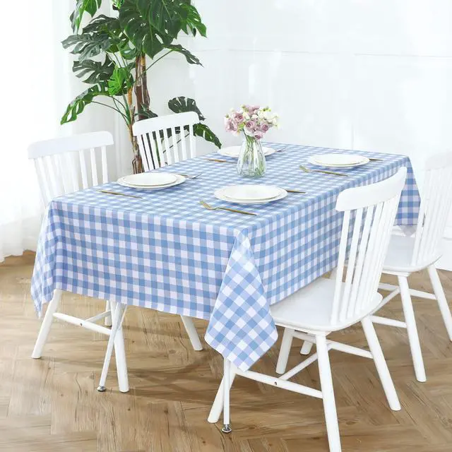Alt view image 3 of 7 - Rectangle Vinyl Tablecloth, 100% Waterproof Buffalo Gingham Plastic Table Cloth, Heavy Duty Wipeable Checkered Table Covers for Outdoor, Camping, Picnic, Patio - 54 x 78, Light Blue