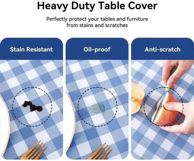 Alt view image 4 of 7 - Rectangle Vinyl Tablecloth, 100% Waterproof Buffalo Gingham Plastic Table Cloth, Heavy Duty Wipeable Checkered Table Covers for Outdoor, Camping, Picnic, Patio - 54 x 78, Light Blue