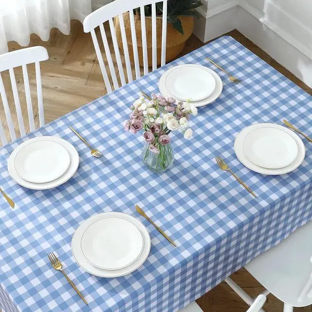 Alt view image 5 of 7 - Rectangle Vinyl Tablecloth, 100% Waterproof Buffalo Gingham Plastic Table Cloth, Heavy Duty Wipeable Checkered Table Covers for Outdoor, Camping, Picnic, Patio - 54 x 78, Light Blue