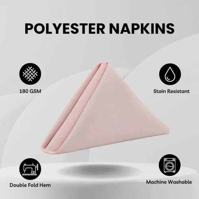 Alt view image 2 of 7 - 10 Pack 20 Inch Blush Cloth Polyester Napkins Washable Dinner Fabric Napkins with Hemmed Edges for Weddings, Restaurants & Special Events
