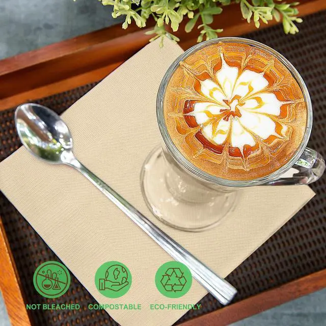 Alt view image 3 of 6 - 100pcs Compostable Paper Napkins, Disposable Dinner Napkins 13 x 13 in Unbleached 2-ply Eco Lunch Tissue Natural