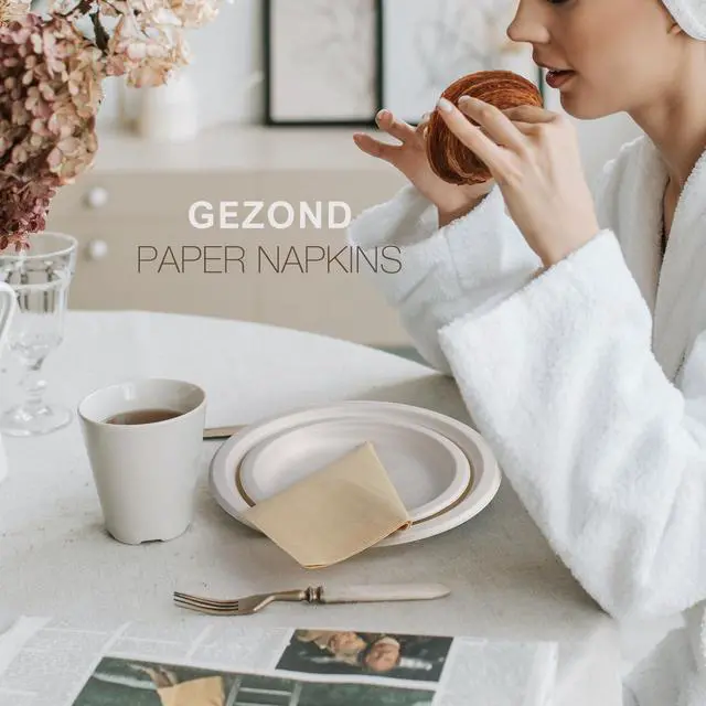 Alt view image 5 of 6 - 100pcs Compostable Paper Napkins, Disposable Dinner Napkins 13 x 13 in Unbleached 2-ply Eco Lunch Tissue Natural