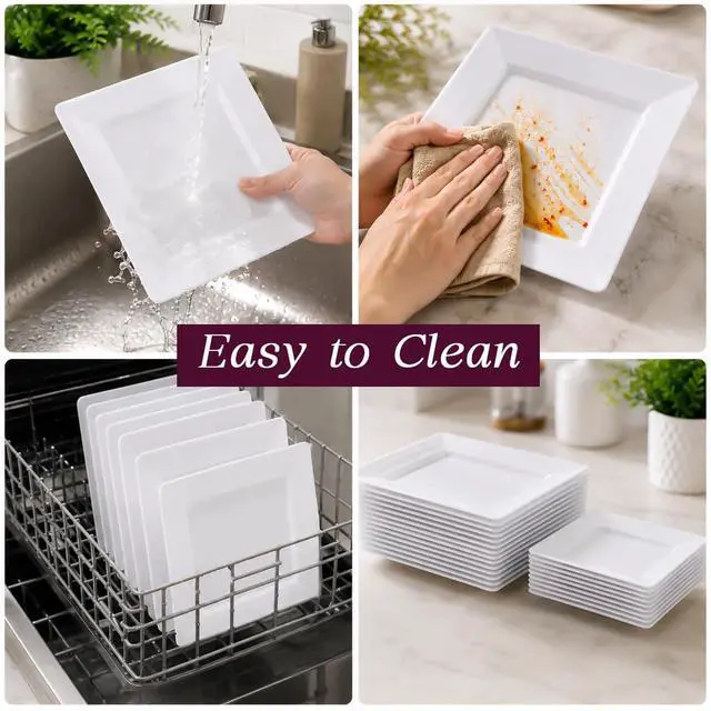 Alt view image 6 of 7 - 60ct Square Plastic Disposable Plates, White - 9.5-Inch 30 Dinner and 6.5-Inch 30 Salad Plates for Party - Heavy-Duty Hard Plastic Design for Wedding, Event, Christmas, and Thanksgiving