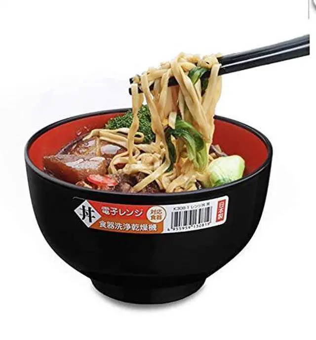 Alt view image 5 of 6 - Authentic Japanese Plastic Ramen Bowl, Black and Red Lacquered Style Noodle Soup Bowl, Made in Japan, Food Safe BPA Free, Microwave and Dishwasher Safe, 38 oz