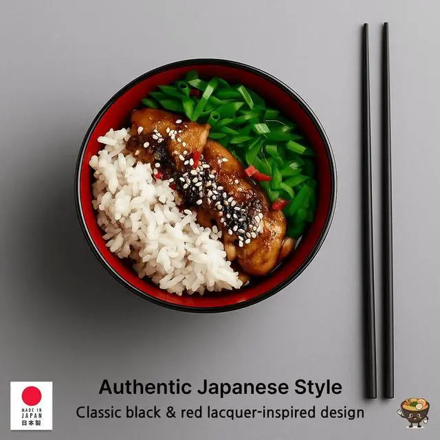 Alt view image 4 of 6 - Authentic Japanese Plastic Ramen Bowl, Black and Red Lacquered Style Noodle Soup Bowl, Made in Japan, Food Safe BPA Free, Microwave and Dishwasher Safe, 38 oz