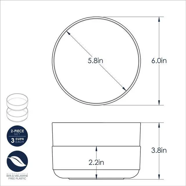 Alt view image 6 of 6 - Soup or Salad Bowl, Set of 2, White, Microwave Safe Polypropylene