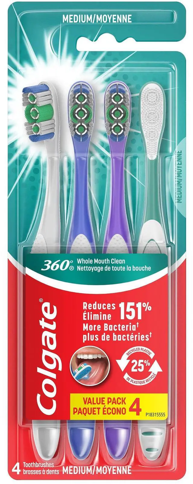 Main image of 360 Adult Toothbrush, Medium (4 Count)