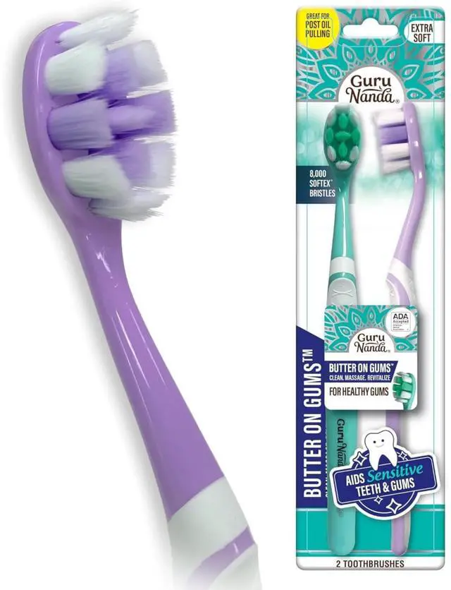 Main image of Butter on Gums Toothbrush with Extra Soft Bristles for Sensitive Gums, Soft Toothbrush for Kids & Adults, 2 ct |8,000+ Softex Bristle|Supports Plaque Removal & Teeth Whitening|ADA AcceptedColors Vary