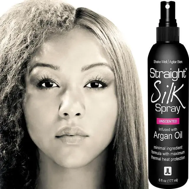 Main image of Straight Silk Spray with Moroccan Argan Oil Thermal Protector Spray | Hair Straightening & Detangler | Alcohol-Free | Heat Protectant up to 450°F | Flat-Iron | Blow-Dry | Unscented | MADE IN USA (6oz)